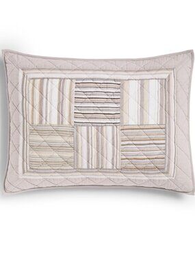 Charter Club Neutral Stripe Patchwork Sham, Standard, Created for Macy's - Neutr